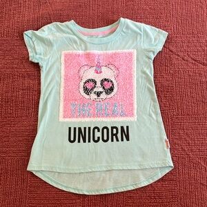 Light mint panda / unicorn Short Sleeve Tee, flip sequins for unicorn